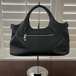 Black Leather Satchel Handbag - Classic Women's Satchel